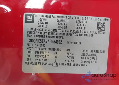 2010 Chevrolet Silverado 1500 Lt from USA, damaged, VIN 3GCRKSEA7AG264022